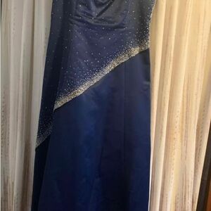 Aspeed Blue and Silver Asymmetrical Gown for Prom